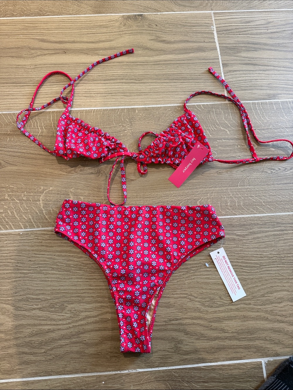 Red Floral Print String Bikini Two-Piece
